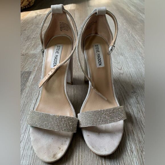 Steve Madden Kalina Diamond Strappy Dress Heels Gray Suede Leather Size 8 - Picture 2 of 7